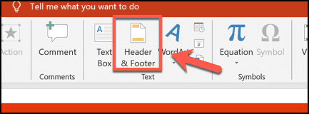 شماره گذاری اسلاید های پاورپوینت - در بخش text، گزینه Header & Footer را انتخاب کنید
