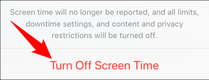 در اخطار نمایش‌داده شده روی صفحه، مجدد Turn Off Screen Time را بزنید